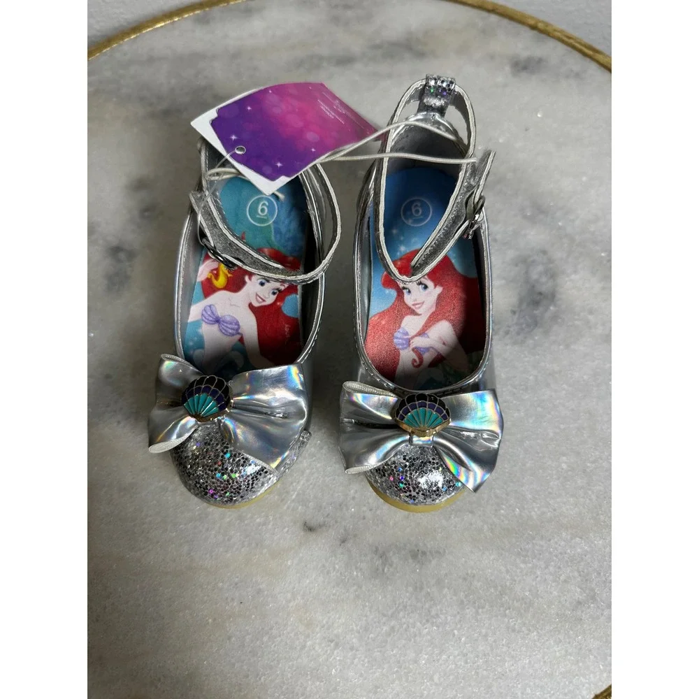 Disney Princess Ariel Little Mermaid Silver Holographic Glitter Dress Up Shoes 6